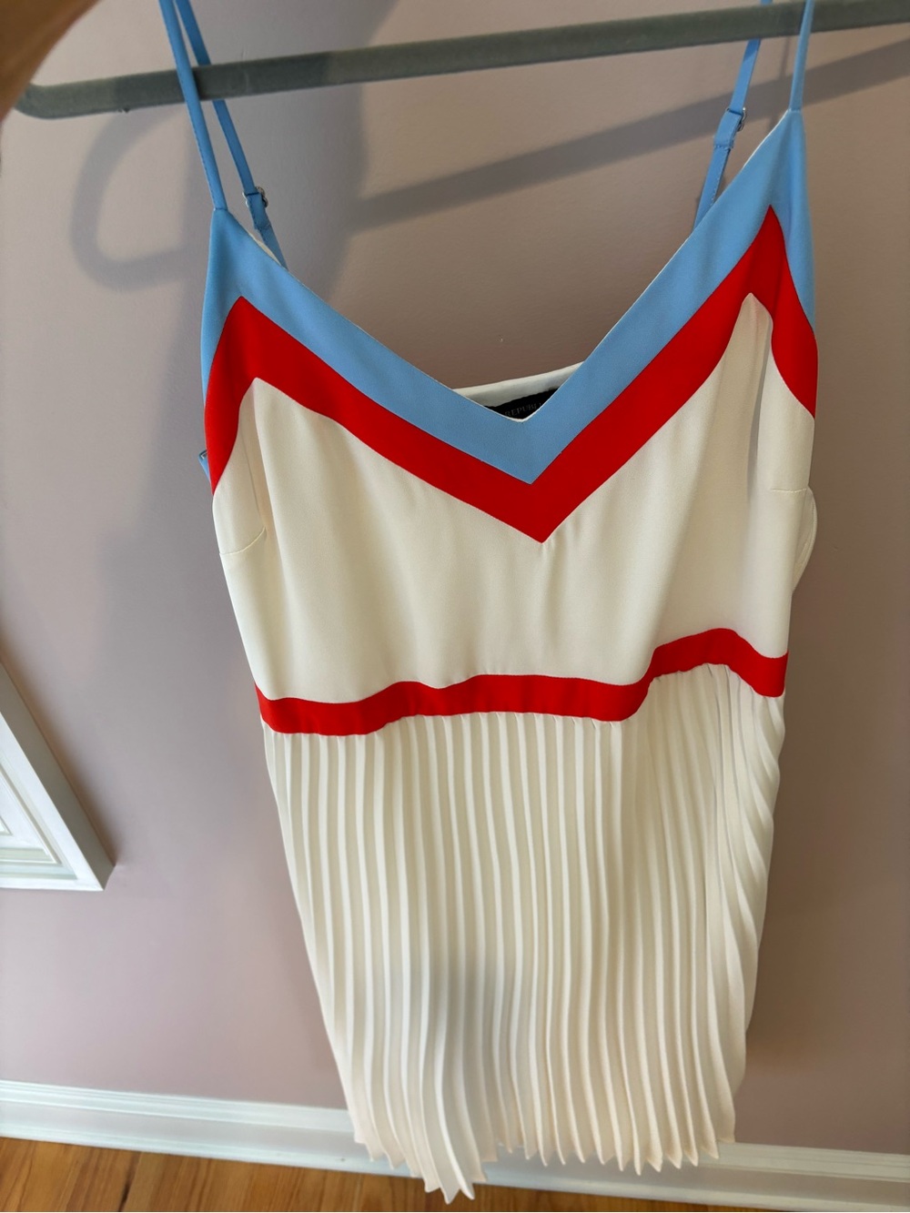 Banana Republic White Pleated Slip Dress with Red and Light Blue Trim